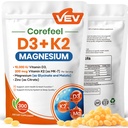 VEV Corefeel Vitamin D3 10.000 IU Magnesium Suplemen - dengan Vitamin D dan K (MK-7), Magnesium Glycinate & Malate, Zinc Citrate - 300 Softgel untuk Energi, Tulang & Otot