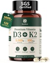 Vitamin D3 K2 5000IU 100mcg MK-7, 120 Softgels, 2-in- 1 K2 D3 Tambahan Vitamin untuk Kesehatan Tulang, Dukungan Imune, Lebih baik Calcium Absorpsi, Mudah Swallow, Satu Harian, 120 Hari Suppply