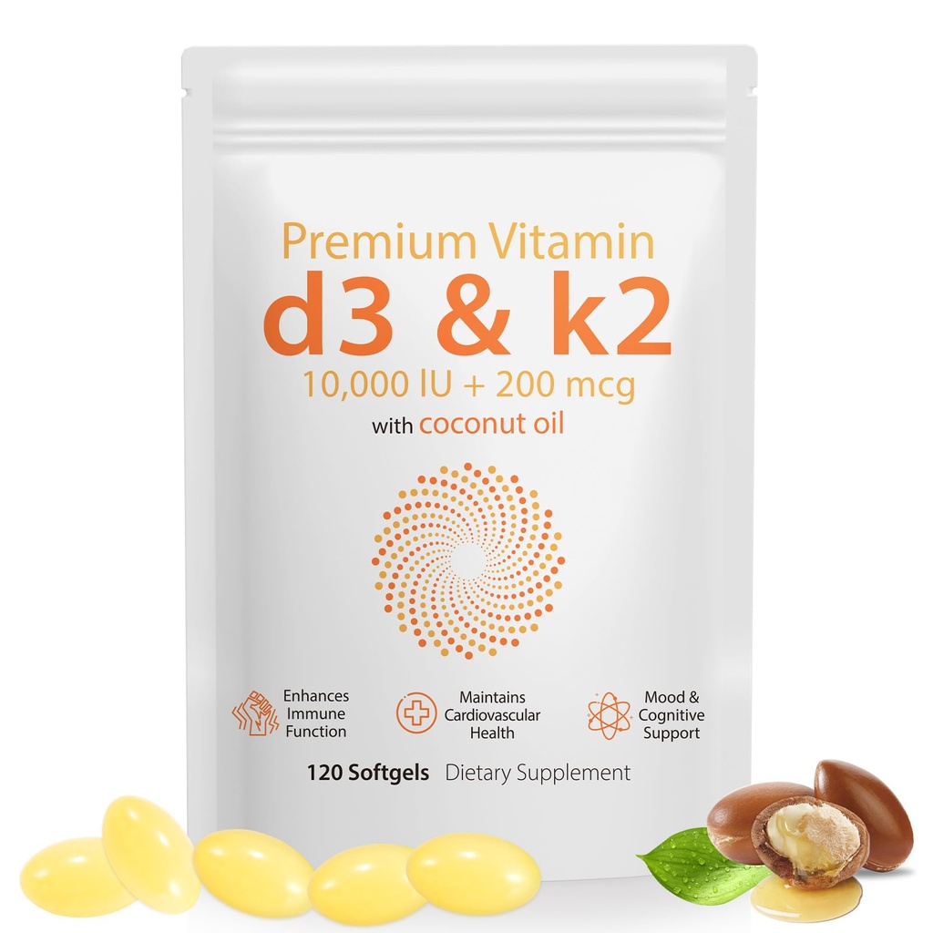 Daiasns Vitamin D3 K2 100000iu Mendukung Dukungan Otot & Kesehatan Otak - Tinggi Potency D3 K2 Membantu dalam Imune dan Cardiovascular - 120 Softgels