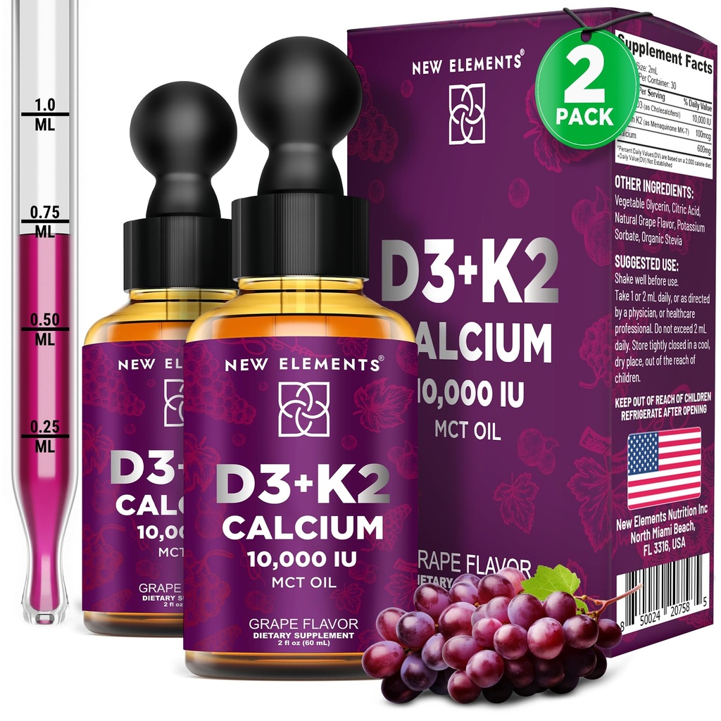 Liquid Vitamin D3 K2 Drops with Calcium for Adules 126; Vitamin D3 10,000 IU 124; D3 dengan Calcium for Bone Health & Imunity Dukungan 124; Gabungan Tambahan Kesehatan 12.4; Non-GMO 124; Segan