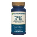 Alam Wonder Vitamin K2 + D3 dengan MenaQ7 untuk Cardiovaskular, Brain, Bone dan Muscle Health, 120 Softgels, 120 Day Supply