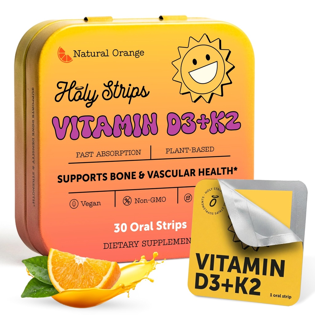 Vitamin D3 K2 Suplement 5000 IU - Fast- Absorbing Oral Strips for Bone & Heart Health - Vitamin D K2 Plant - Based Formula - D3K2 - Highdency Vitamin D3 con K2- Non GMO - Sugar- Free (30 Count)