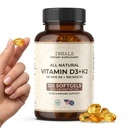 Inhale Vitamin D3 + K2 with Coconut Oil - 5000 IU D3 & 100 mcg MK7 K2 for Bone, Heart & Imune Dukung - Non-GMO