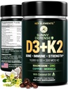 KEY ELEMENTS D3 K2 Vitamin 10.000 IU dengan Magnesium Glycinate 350mg, Zinc dan Moringa - Bone & Imune Dukungan - Vitamin D dengan K2 MK-7 200mcg