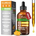 Vitamin D3 K2 Drops, D3 200000 IU & K2 sebagai MK-7 400mcg dengan Magnesium, Calcium, Zinc & Omega 3 untuk Imune *, Mood *, Bone * Health, Orange Flavor DLiquid Drops 1 Botol / 2 Ounces