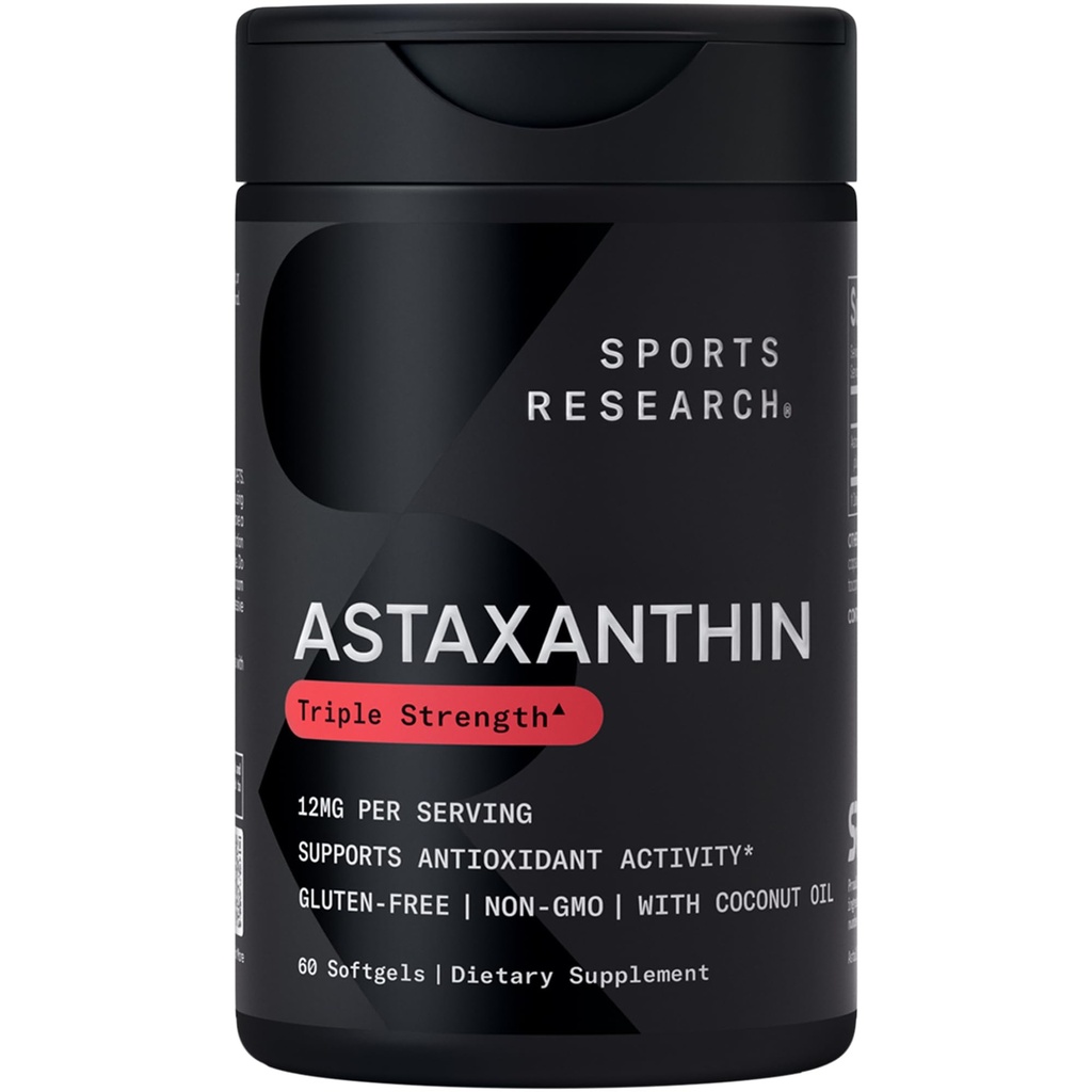 Penelitian Olahraga £Triple Strange Astaxanthin 12mg w / Organic Coconut Oil - Antioksidant Support Kesehatan Skin & Eye * - Soy Free - GMO