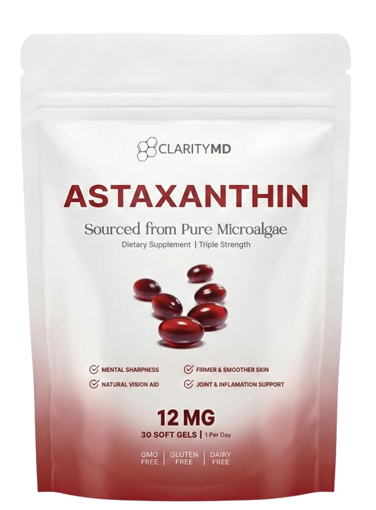Astaxanthin 12mg Antioksidants Suplement - Natural Microsalgae Softgel berbasis untuk Enhanced Absorpsi - Kognitive, Vision & Gabungan Dukungan - 30 Softgeels (Paket 1)