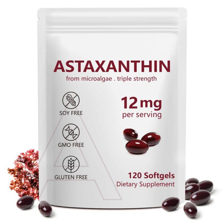 Astaxanthin 12mg, 120 Softgeels, 4 Bulan Supply, Premium Astaxanthin Antioksidant Supports Activity, Supports Eye, Immune, Gabungan, Skin Health, Internal Circulation