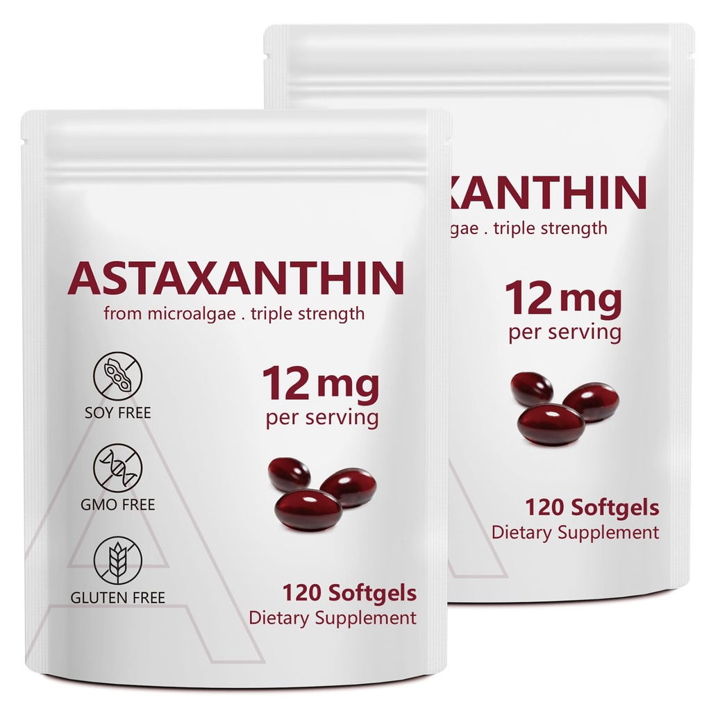 2 Pack Astaxanthin 12mg, Premium Astaxanthin Antioxidant Suplemen dengan Antioxidant Activity, Pendukung Mata, Imune, Kesehatan Skin, Sirkuit Internal