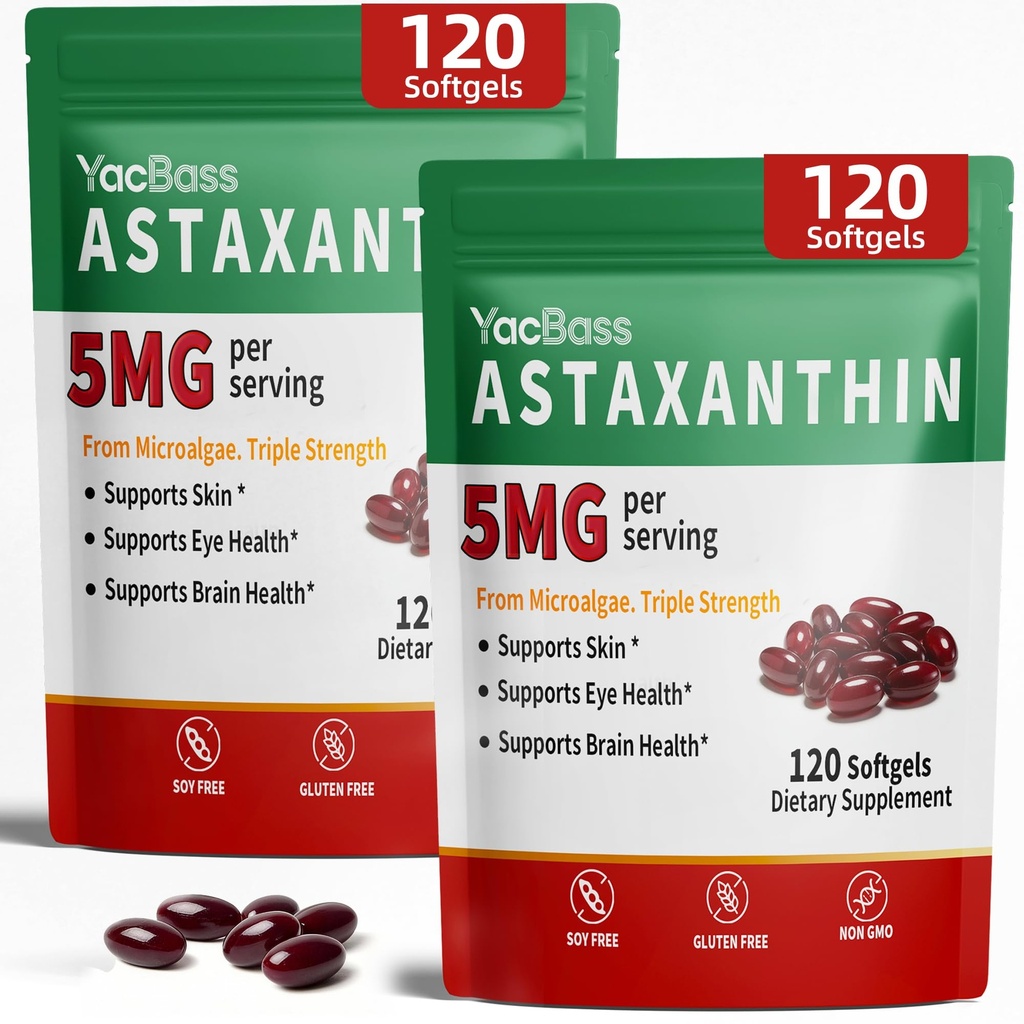 Suplemen Astaxanthin 212 - Premium Astaxanthin untuk Eye, Brain, Skin & Imune Dukungan, Mikroalgae Sumber, 240 Softgels
