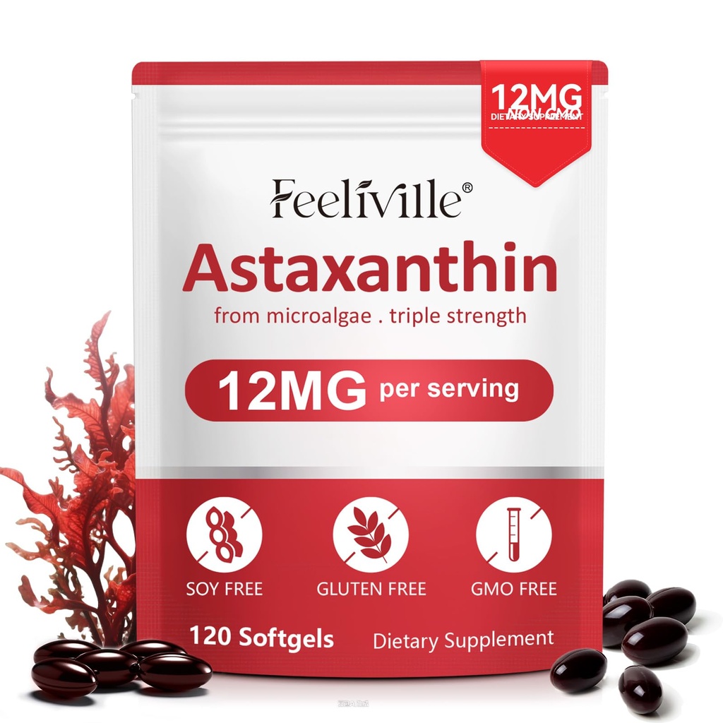Astaxanthin 12mg, 120 Softgeels, 4 Bulan Supply 124; Premium Astaxanthin Antioksidant Suplemen 124; Segar Mikrotalgae Softgae Softgae Mata, Gabungan, Sekujur Internal Circulation, Skin Health