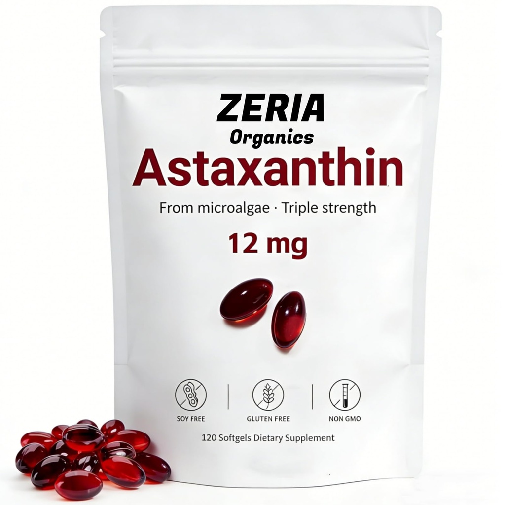 Astaxanthin 12mg, Astaxanthin Suplemen Alga, 120 Softgels 4-Bulan Supply