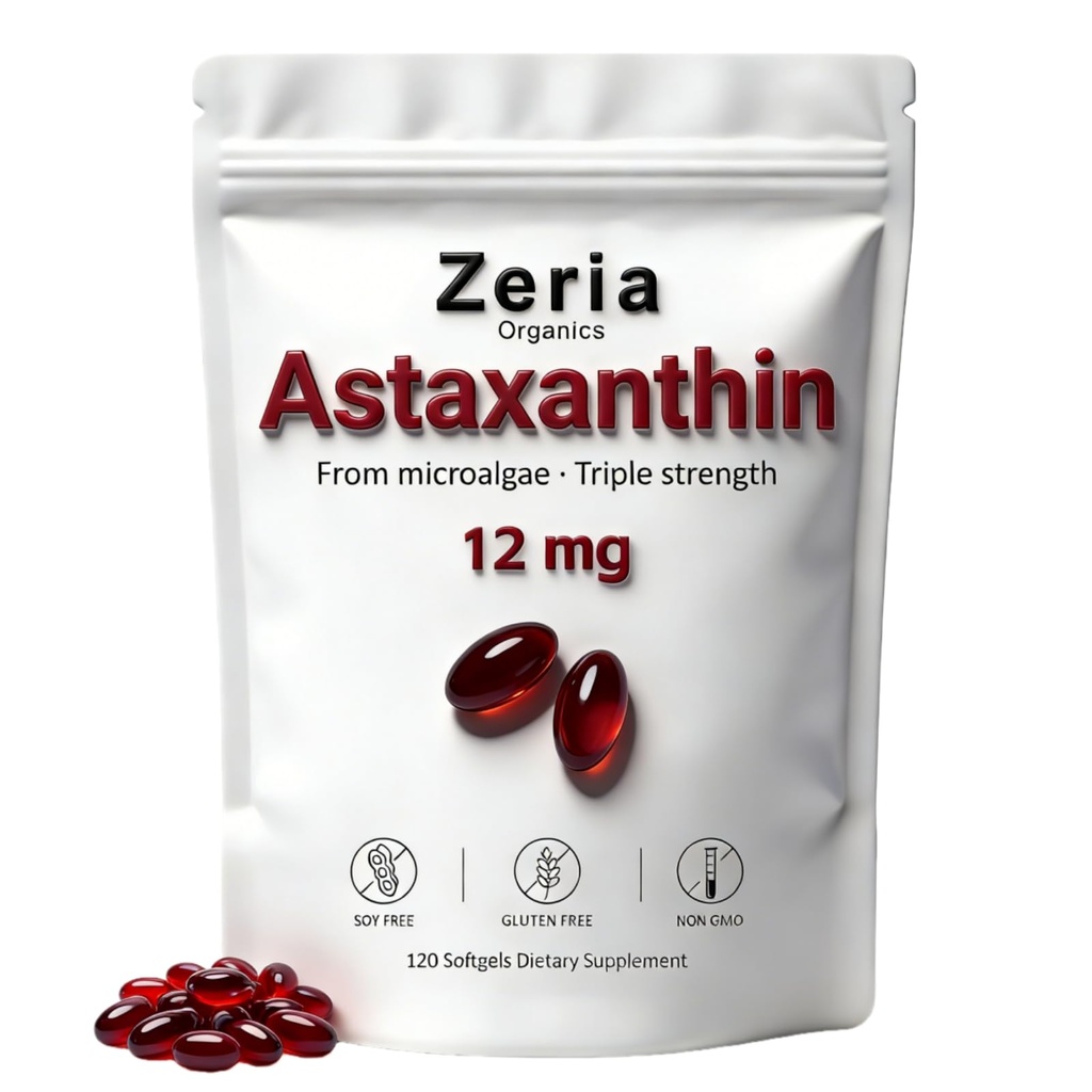 Astaxanthin 12mg, Natural Astaxanthin Suplemen Algae, 120 Softgels (1 Bag)