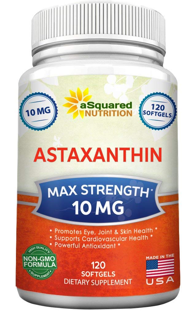 ASquared Nutrition Astaxanthin Suplement - Natural Astaxanthin Pills from Haematococcus Pluvialis Extract for Pure Energy - Max Energy 10mg - 120 Softgels