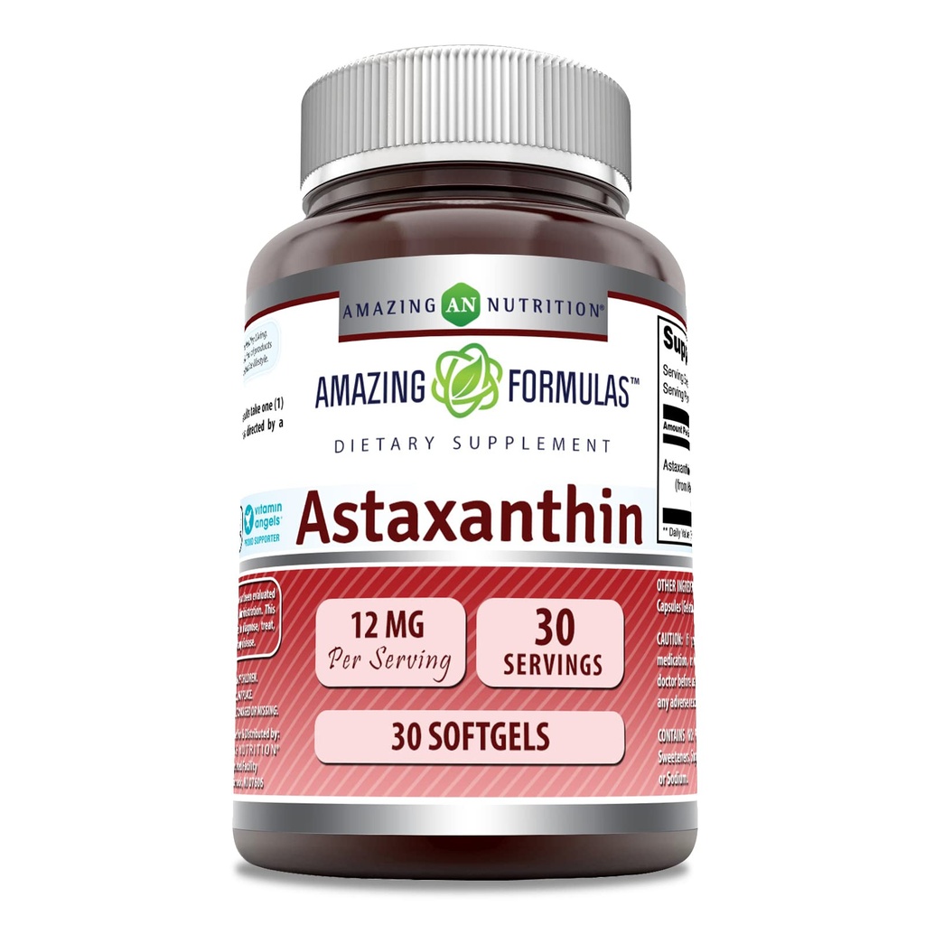 Amazing Formulas Astaxanthin Suplemen: 124; 12 Mg Per Serving 12.4; 30 Softgels 124; Non-GMO 124; Gluten Free Alag4; Dibuat di USA