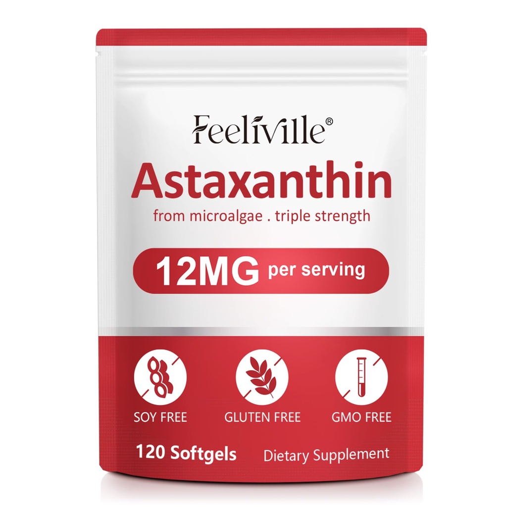 Suplemen Premium Astaxanthin 12mg 120 Softgels, Suffels Astaxanthin Antioksidant Suplement for Eye, Skin, Joint, Brain, Fresh Micralgae Sofels Sofeles for Heart & Imune System Health