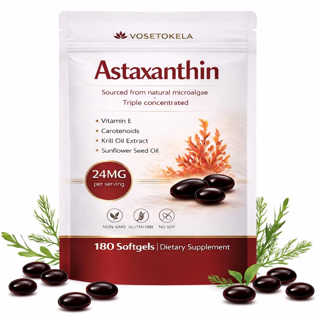 Suplemen Astaxanthin, Kapsul Antiokhant, 180 Softgels, 24mg Setiap, 6 Bulan Supply, dari Microalgae, Gluten- Bebas, Non- GMO, Menyediakan gaya Hidup yang sehat, seimbang