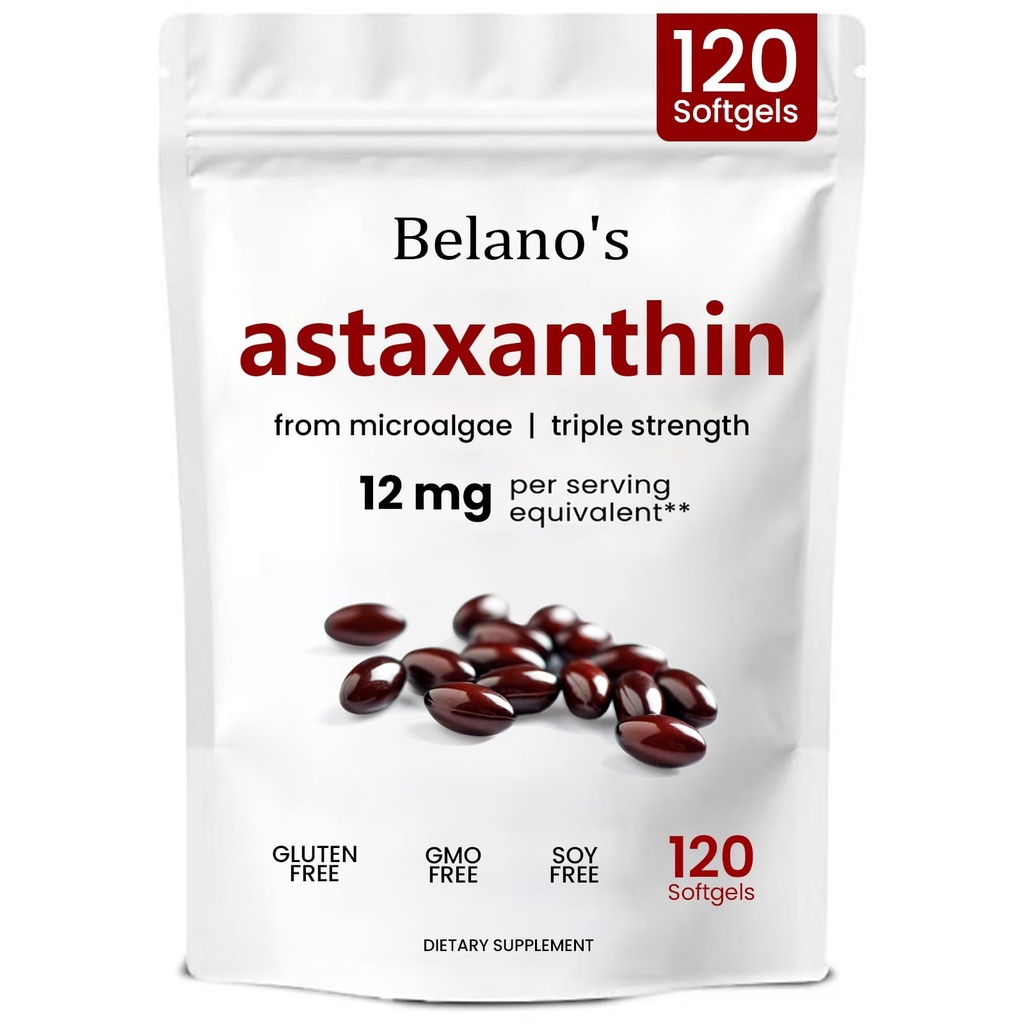 Belano 's Astaxanthin 12mg, Astaxanthin Softgeels, Premium Astixanthin Antioxidant Suplement (1 Bag)