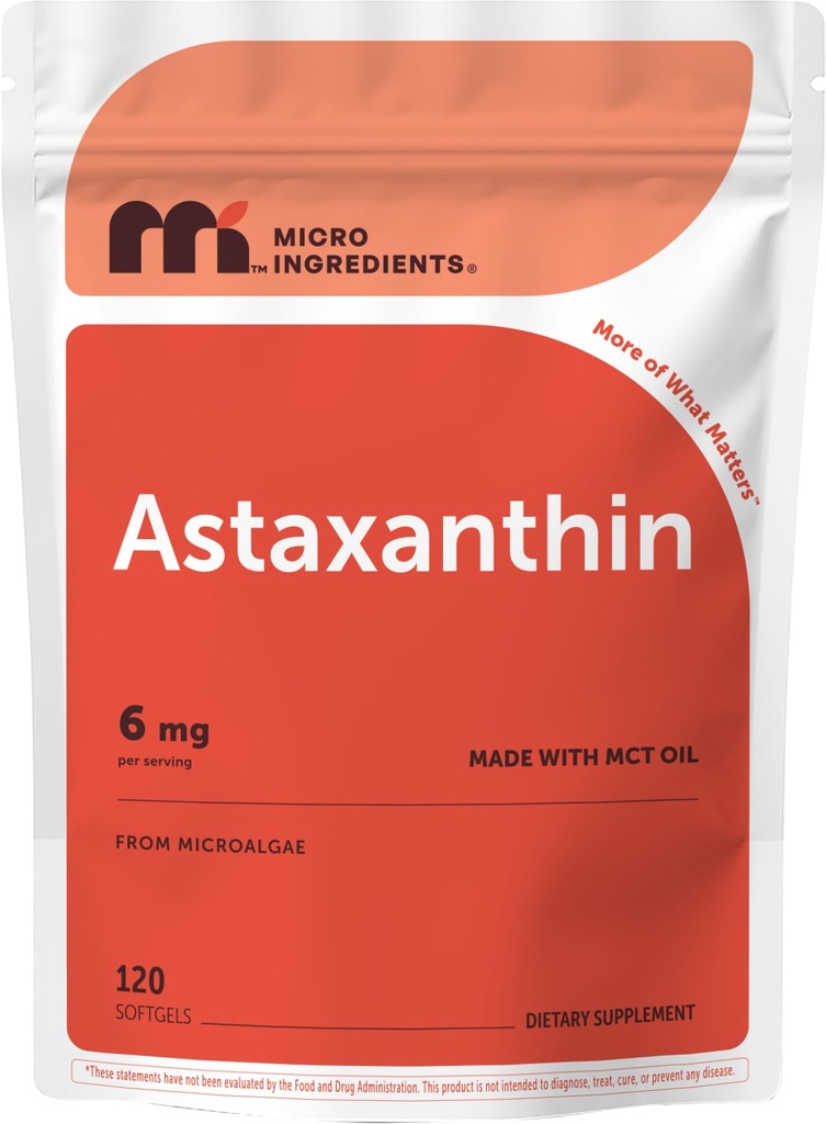 Mikro Ingredients Astixanthin 6mg dengan MCT Oil, 120 Softgeels 124; Premium Astixanthin Antioksidant Suplemen