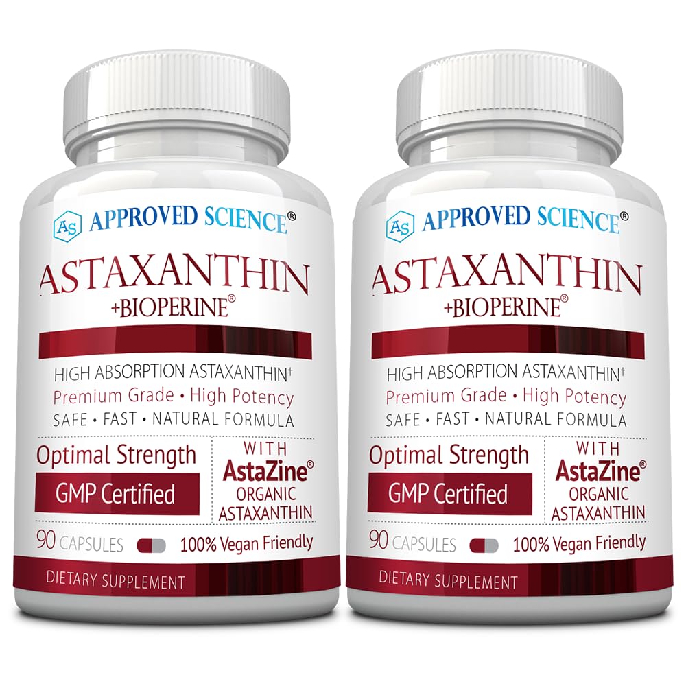 Approved Science ® Astaxanthin 12 mg - Ekstra Kekuatan Antioksidant - Suplai Jantung, Mata, Kulit - 180 Vegan Kapsul - 6 Bulan Supply