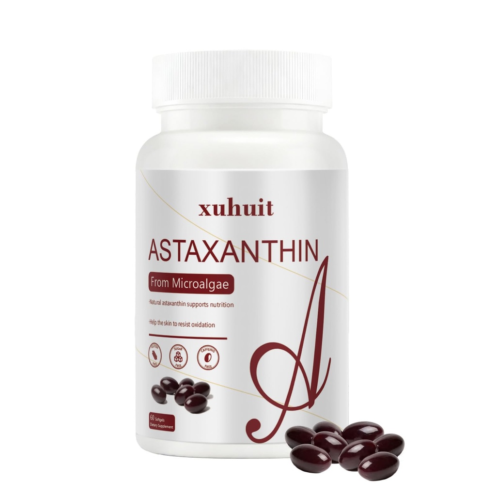 Astaxanthin 12mg Softgeels, 120 Count for 4 Months Suppply, Natural Antioksidant Suplemen dari Algae Sofsy Free, Mudah ditelan (01)