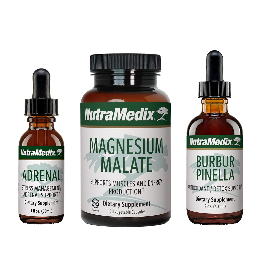 NuttraMedix Energy Set - 3- Piece Kit Sertakan Ekstrak Astragalus, Rhodiola, Ginseng & Schisandra, Burella Detox Drops & Magnesium Malate Capsules untuk Jenderal Wellness