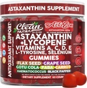 Bersihkan Nutraceuticals Astaxanthin Gummies 12mg - dengan Lycopene, Vitamin A C D E, L- Tyrosine & Selenium - Antioksidant Dukung Gummies - 60 Count