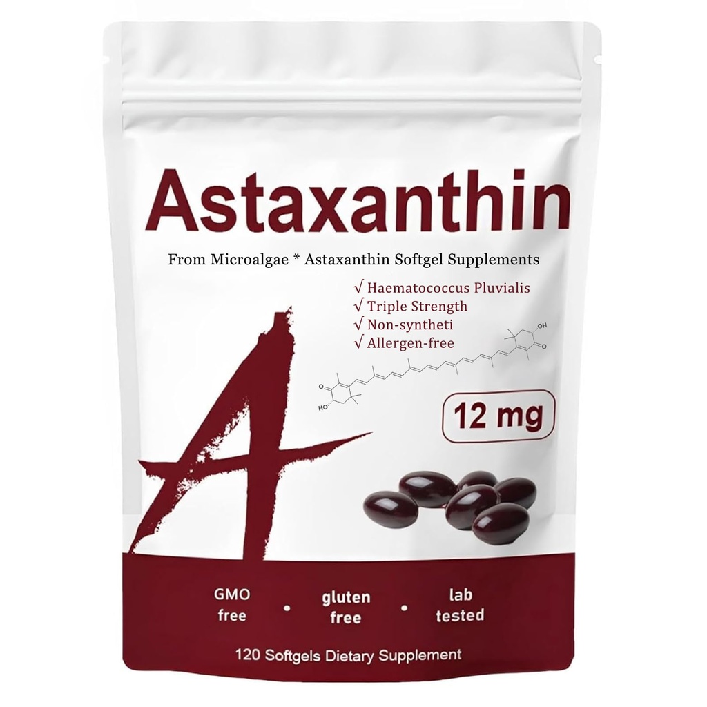 Astaxanthin 12mg, Triple Power Skin Vitamin for Women with Antioxidant Activity, Supports Imune, Skin, Eye & Joint Health, Prograce Internal Circulation, Chocolate Flavor, 120 Servings