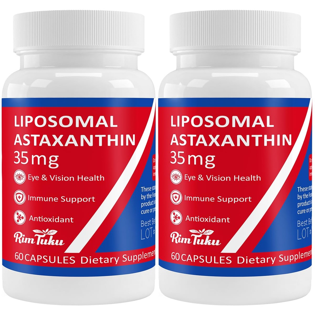 35mg Lipomal Astaxanthin Suplemen - Dukungan Antioksidan yang Kuat untuk Skin, Gabungan & Eye Kesehatan - Anti- AGing Formula dengan Murni Astaxanthin - Vegan, Non-GMO, 120 Capsules