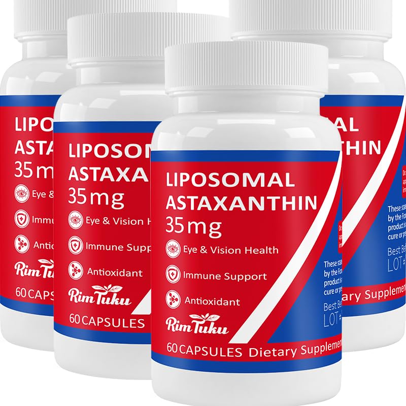 35mg Lipomal Astaxanthin Suplemen - Dukungan Antioksidan yang Kuat untuk Skin, Gabungan & Eye Kesehatan - Anti- AGing Formula dengan Murni Astaxanthin - Vegan, Non-GMO, 240 Capsules
