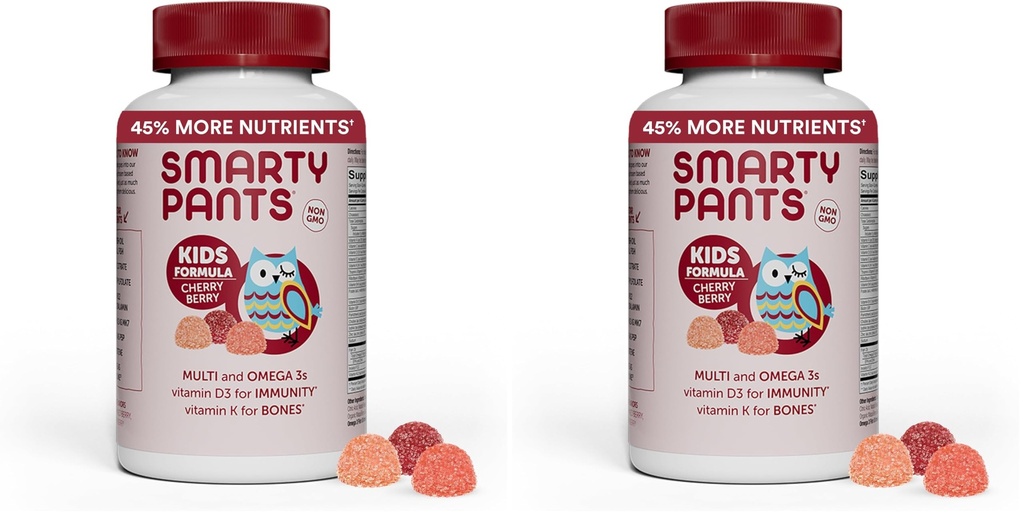 Anak SmartyPants Multivitamin Gummies: Omega 3 Fish Oil (EPA / DHA), Vitamin D3, C, Vitamin B12, B6, A, K & Zinc untuk Dukungan Imune, Biotin, Grape, Cherry & Berry Flavors, 120 Count (30 Hari Tambahan)