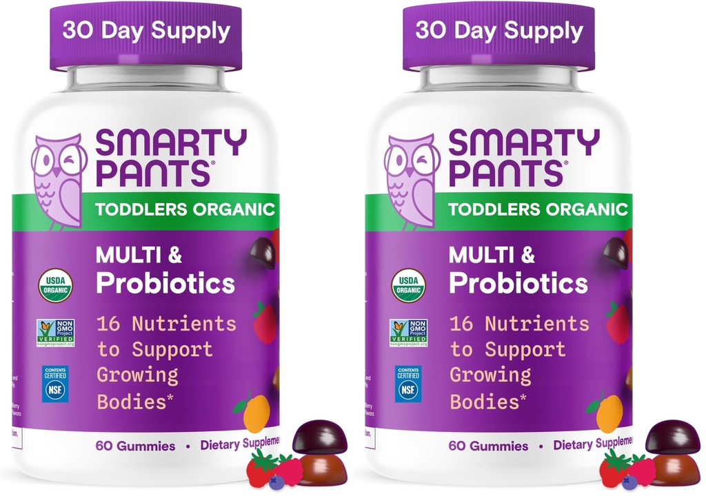 SmartyPants Multivitamin Gummies: Propolar, Omega 3 (ALA), Vitamin D3, C, Vitamin B12, B6, A, K & Zinc, Beta Carotene, Gluten Free, Three Fruit Flavors, (30 Hari Supply), 60 Cacah (Paket 2)