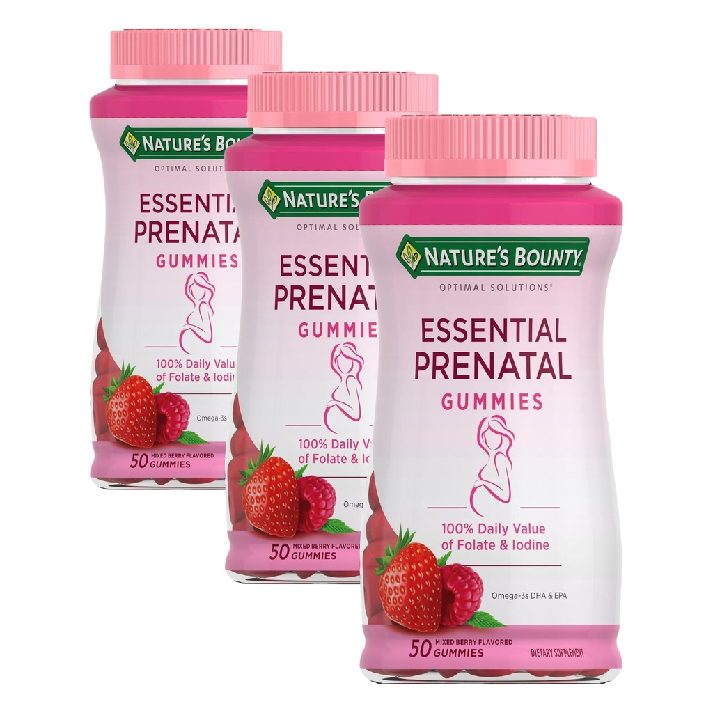 Solusinya Nature Optimal Solutions Ential Prenatal Gummies, Asam Folic dan Iodin, Omega 3 dan DHA, 25 Servis, 50 Cacah (Paket 3)