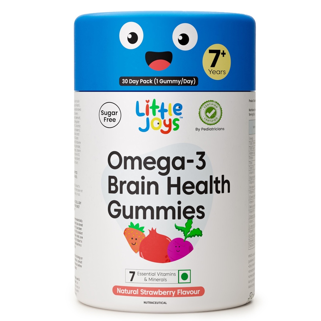 Joys Omega-3 (DHA) Gummies Otak untuk Anak-anak. 7-12 Tahun. 30 Hari Pack. Tanaman berbasis Omega- 3 Suplemen. Dibuat dengan Chicory Root Fiber untuk Kesehatan Gut. Kaya Multivitamin. No Sugar.