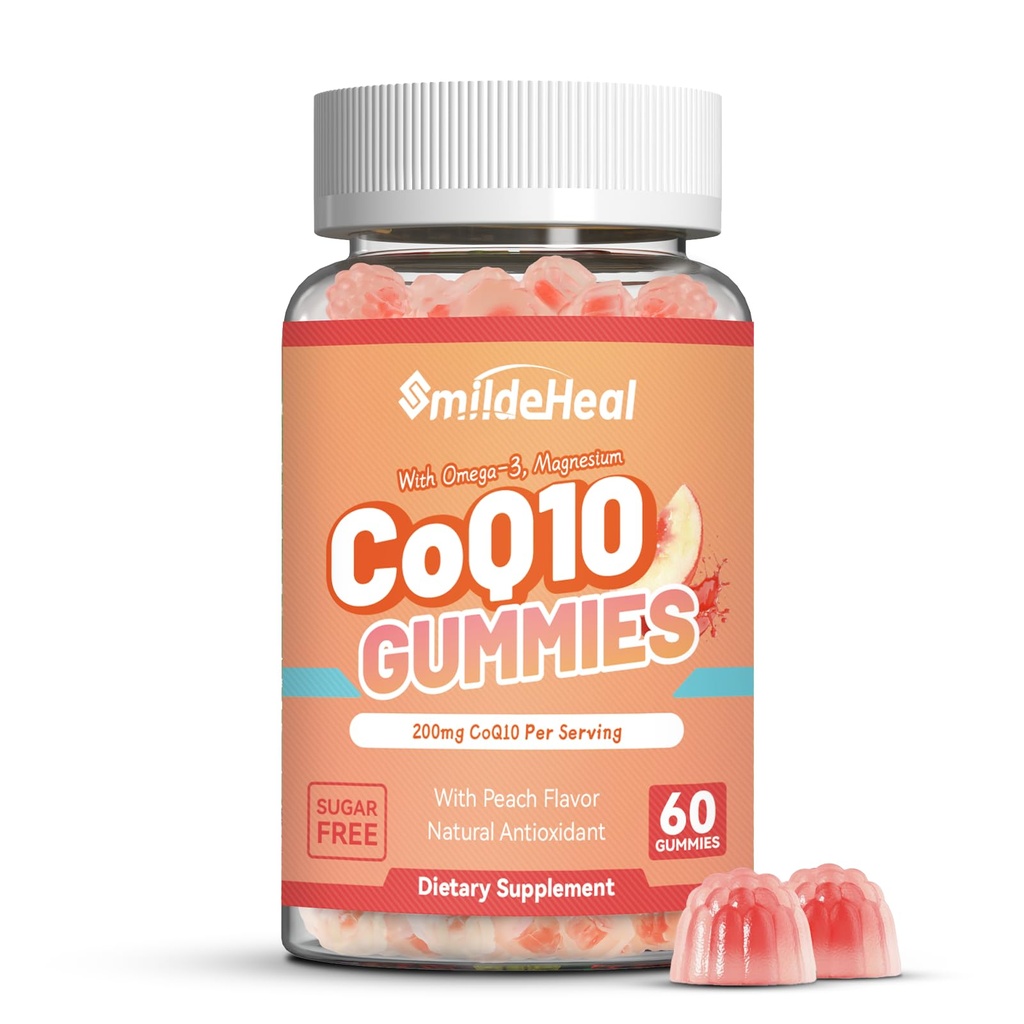 CoQ10 Gummies 200mg dengan Omega-3, EPA + DHA, & Magnesium - Koenzim Q10 Suplemen Kesehatan Jantung, Energi Sel & Antioksidant, Vegan - 60 Gummies