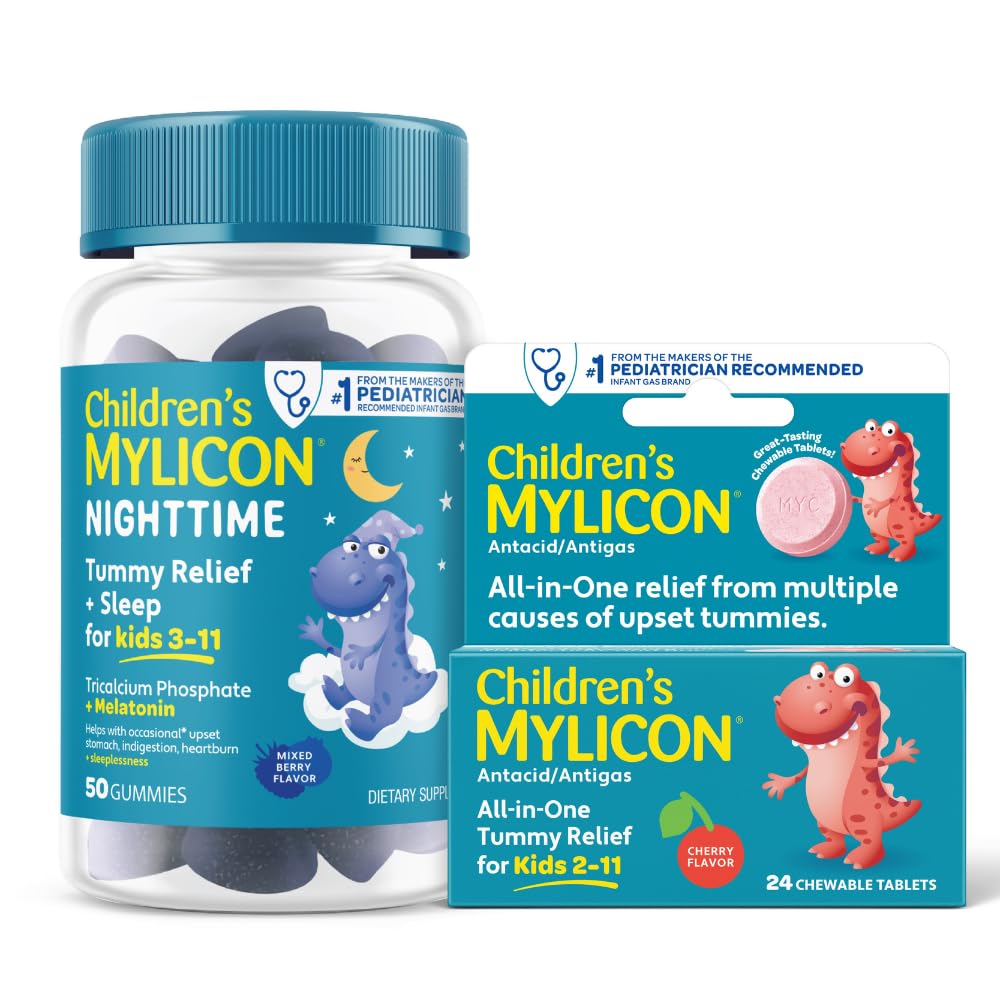 MYLICON Tummy Relief for Kids Bundle, Daytime Tummy Relief Tablet + Nighttime Gummies with Meltonin