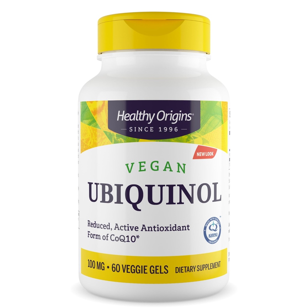 Origins Sehat Vegan Ubiquinol (Formasi KoQ10), 100 mg - Kaneka Ubiquinol Suplemen Kesehatan & Antioksidant - Gluten- Free & Non-GMO Tambahan - 60 Veggie Gels