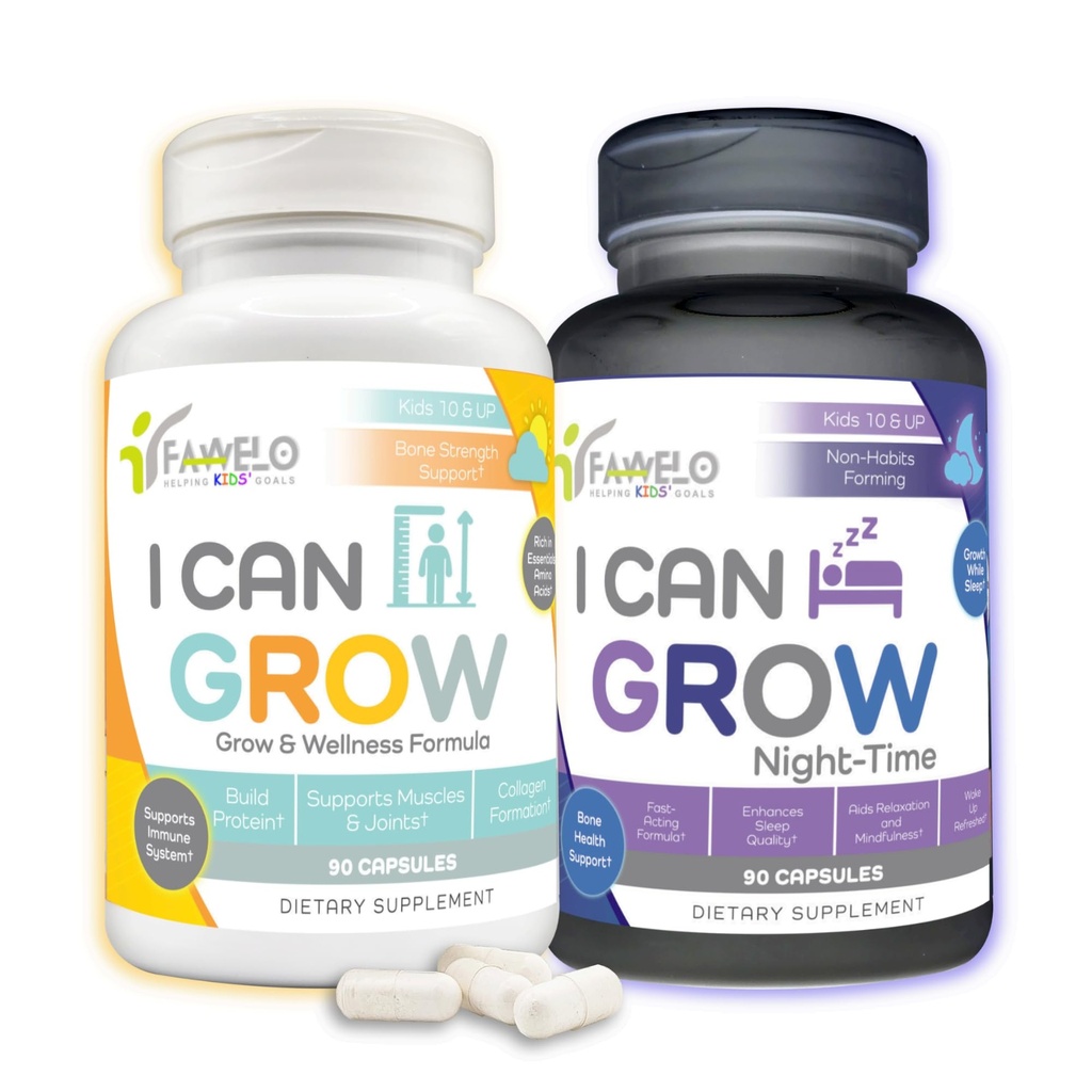 I Can Grow Day & Night Bundle for Kids 10 + & Teens 124; Pertumbuhan Dukungan dengan L-Arginine, Colostrum, Magnesium 124; Membenahi Bantuan Tidur Harian + Nighttime untuk Tinggi Maksimum & Development 124; 2- Pack