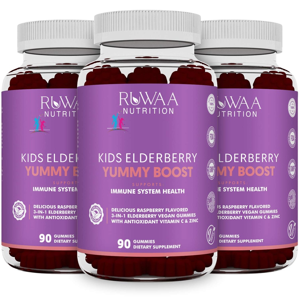 RUWAA NUTRITISI Sambucus Elderberry Gummies for Kid with Zinc & Vitamin C: Antioksidant, Imune Dukung Vitamin, Support Immune System Health: Vegetarian, Gluten Free, Gelatin Free (3)
