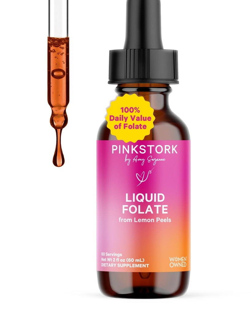 Limid Floid Drops Pink Stork - 5- MTHF Methylfolat B9 Vitamin 124; Liquid Folic Active for Women 124; Prenatal Folate, Non-GMO, Vegan, Sublingual Methyfollate Sublinglate Sublinglate Acid 124z