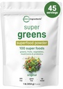 Micro Ingrediens Super Greens Powder, 1lb 124; 100 Superfood Blend with Daily Greens, Fruits, Vegetable, Mushroom & Progeous 124; Source of Vegan Protein & Enzymes 124; Non-GMO, Gluten- Free, No Addonics