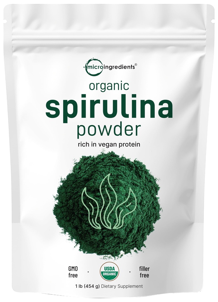 Mikro Ingredians Organic Spirulina Powder, 1lb 124; Blue Algae Hijau, Rich in Vegan Protein, Vitamin & Minamins & Minamins 124; Sumber dari Natural Chlorophill & Enzymes 124; Non-GMO, Gluten- Free, No Addonics