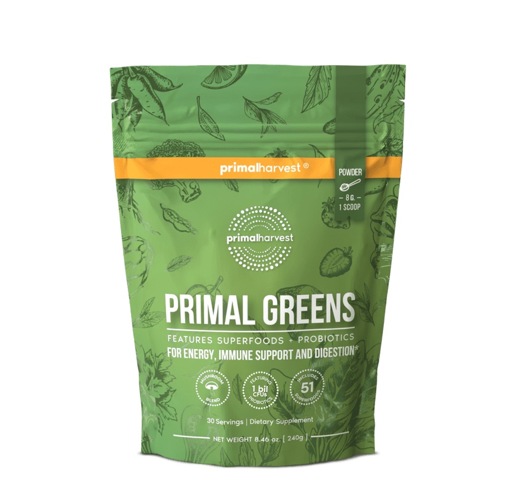 Primal Harvest Super Greaders Powder, 30 Servis w / + 50 Greens Superfood Chlorella, Propoles, Green Tea, Wheatgrass, Kale, Turmeric for Energy, Primal Greens