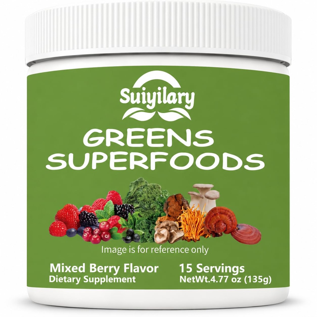 Suiylary Greens Superfood Powder for Digetical Health, Sugar Free Super Greens Powder, Spirulina, Chlorella untuk Bloating & Gut Dukungan Harian untuk Perempuan, Mixd Berry (15 Pelayan)