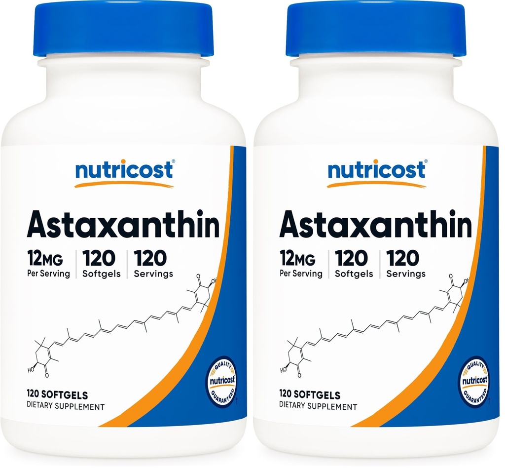 Nutricost Astaxanthin 12mg, Non- GMO dan Gluten Free, 120 Softgels (4 Bulan Supply) (Paket 2)