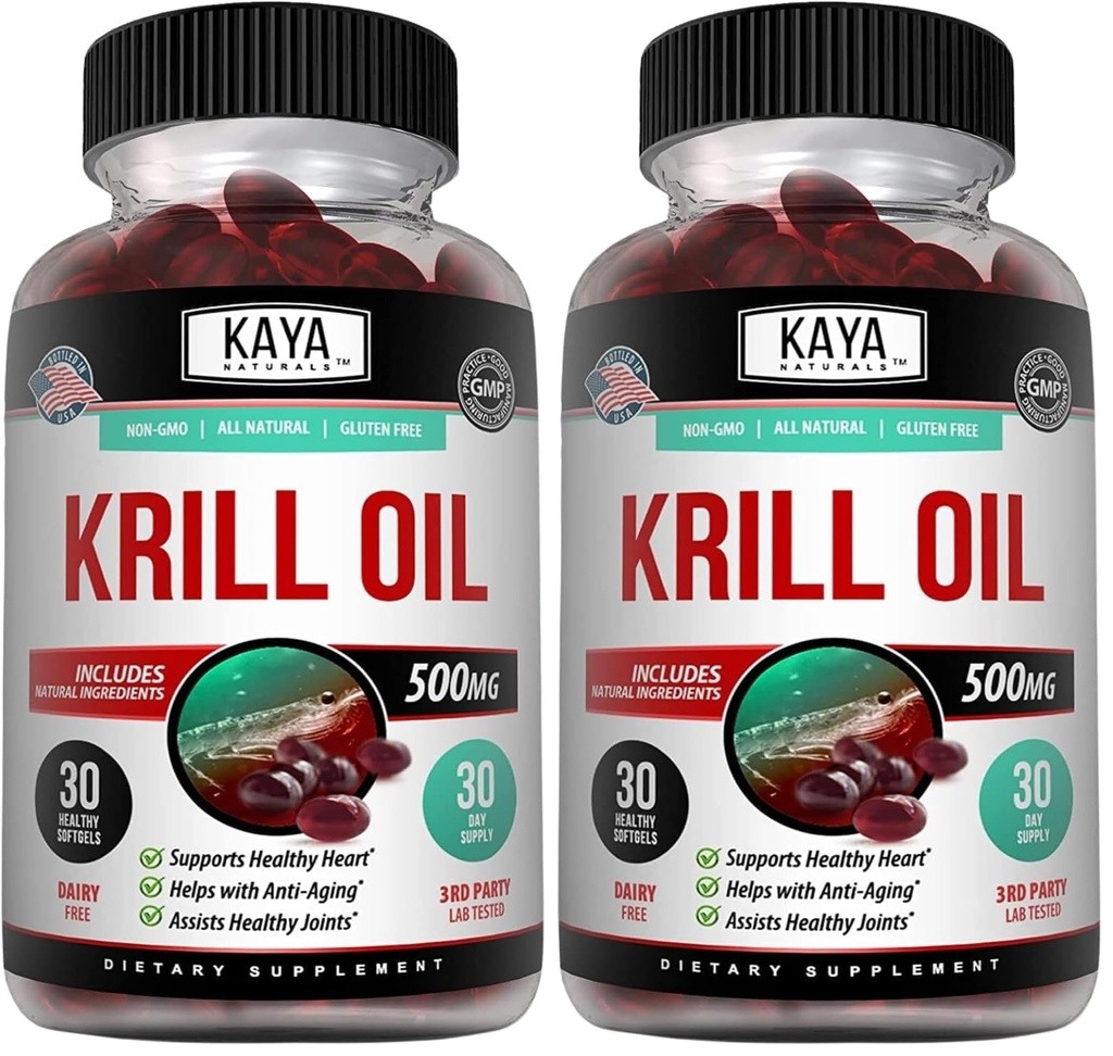 Kaya superial - Antartika Krill Oil 500mg dengan Omega 3, EPA, DHA, Phospholipids & Astaxanthin Suplemen - Brain & Health Vitamin