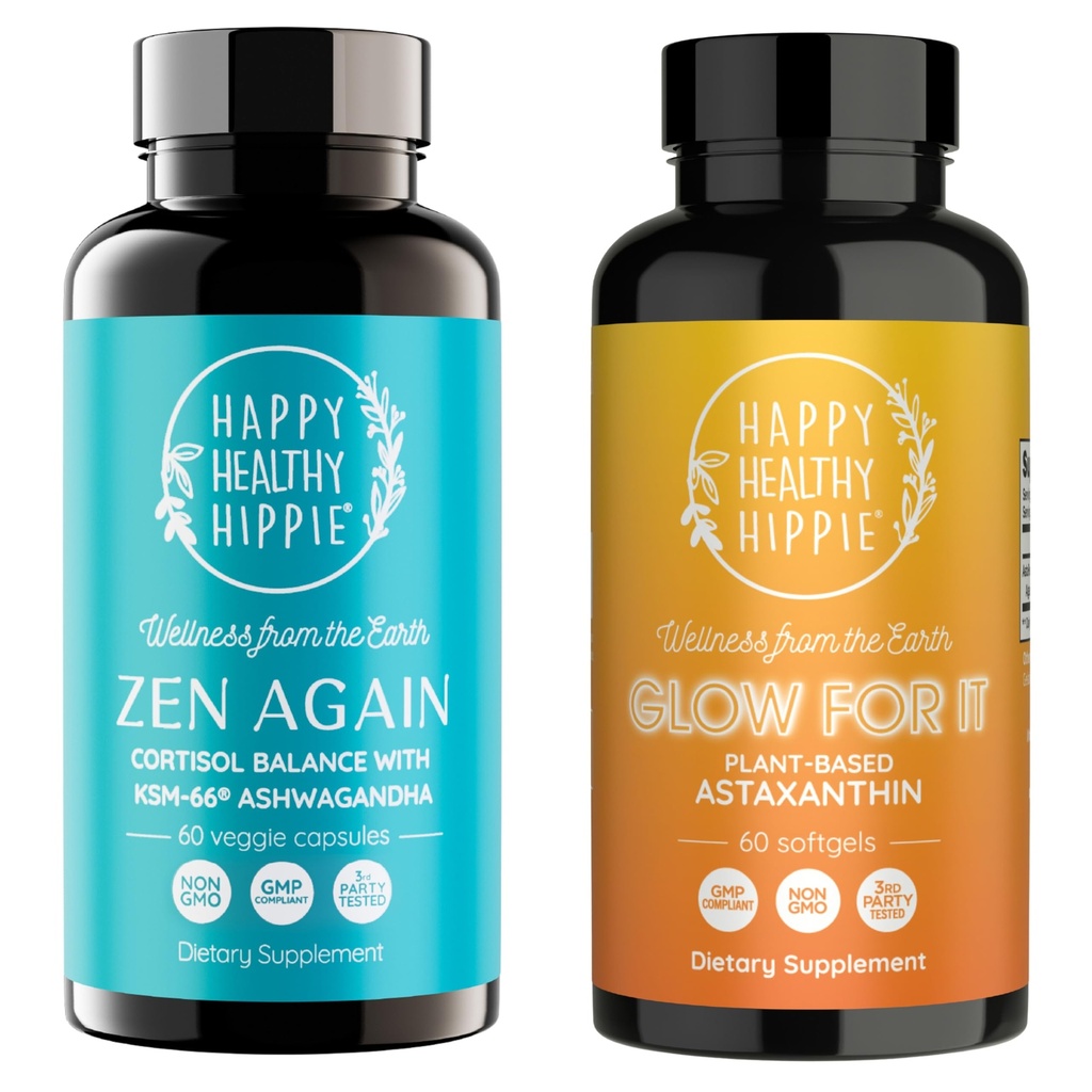 Happy Healthy Hippie Glow for It Astaxanthin Suplement & Zen Again Cortisol Manager
