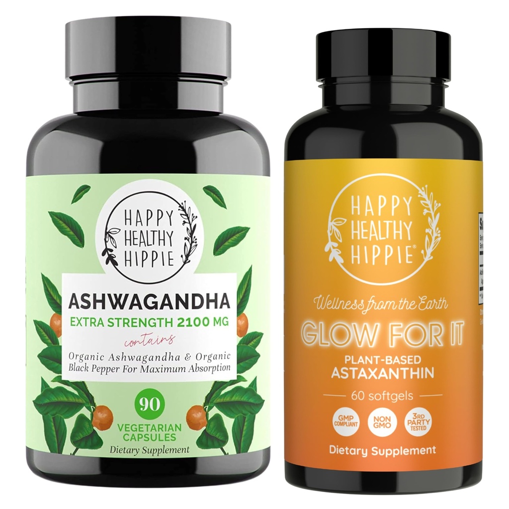 Happy Healthy Hippie Glow for It Astaxanthin Suplement & Organic Ashwagandha Capsules