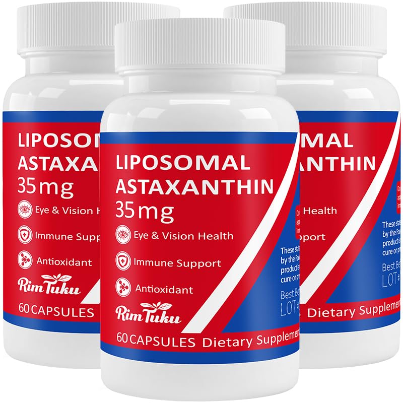 35mg Lipomal Astaxanthin Suplemen - Dukungan Antioksidan yang Kuat untuk Skin, Gabungan & Eye Kesehatan - Anti- Age Formula dengan Murni Astaxanthin - Vegan, Non-GMO, 180 Capsules