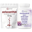 Micro Ingregents Astaxanthin 12mg Softgels & Resveratrol NAD Suplemen 3000mg Vegan Capsules 124; 2 Pack Bundle 124; Fresh Micralgae Sourgae Sumber 124- 11 Di-1 Antioxidant Blend dengan Quercetin & Berberine